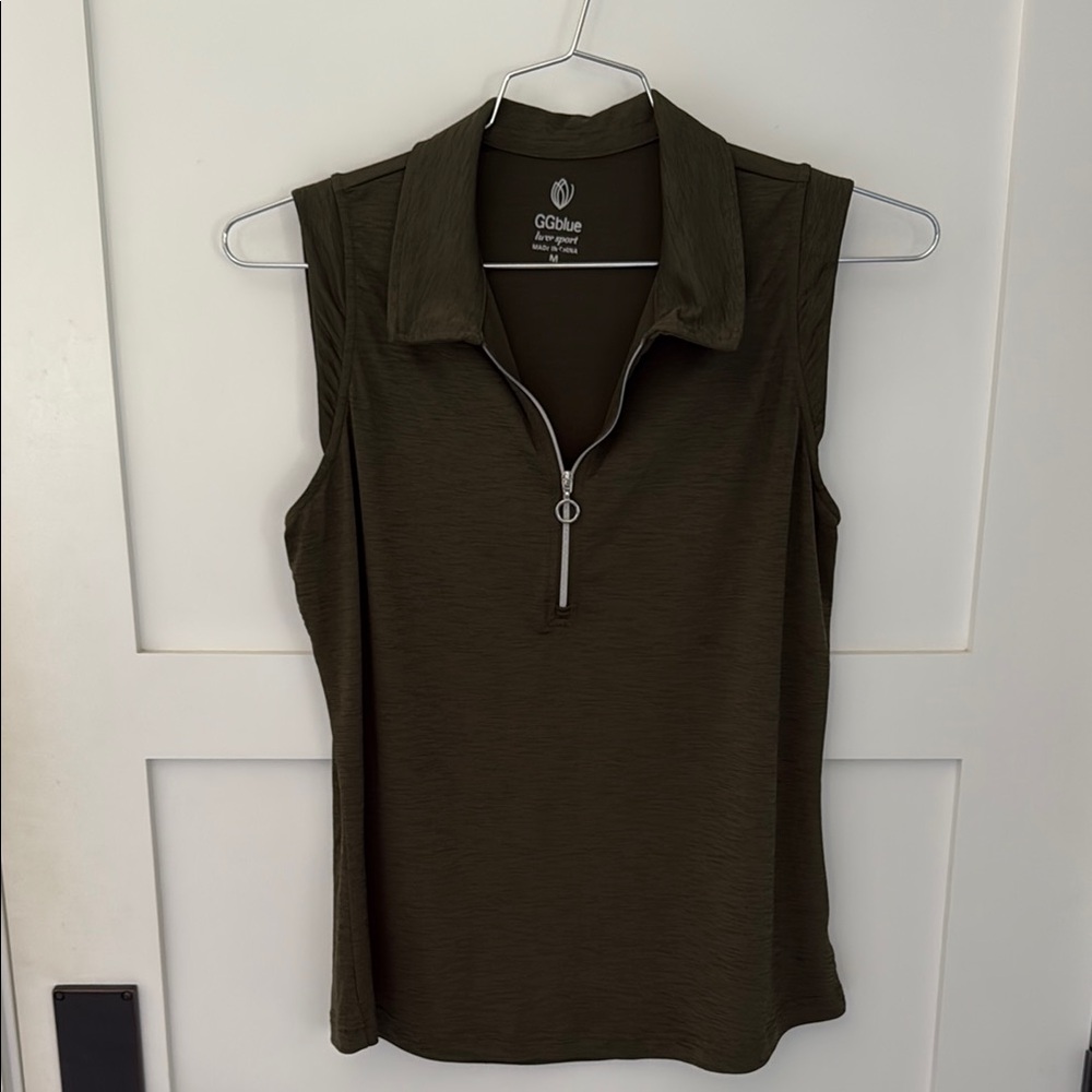 Women's Olive Sleeveless Golf Top